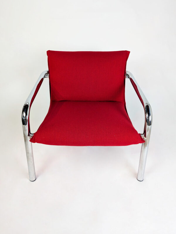 Série de quatre fauteuils italiens en métal chromé et tissu, 1970 – Image 2
