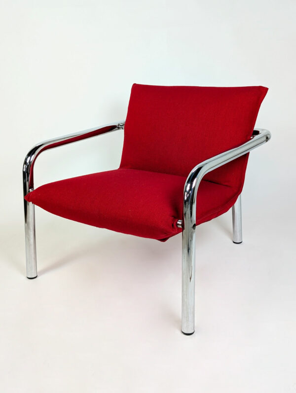 Série de quatre fauteuils italiens en métal chromé et tissu, 1970 – Image 3