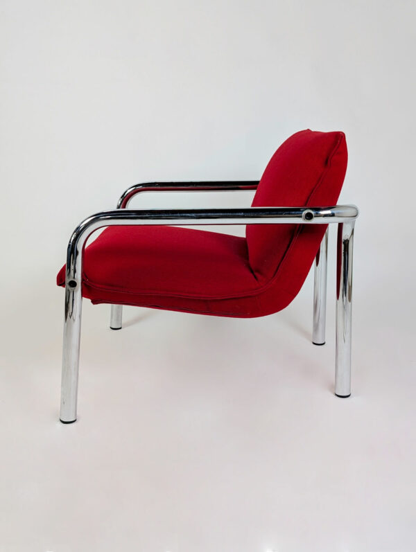 Série de quatre fauteuils italiens en métal chromé et tissu, 1970 – Image 4