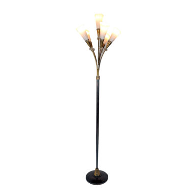 Lampadaire en métal, laiton et opaline, 1950