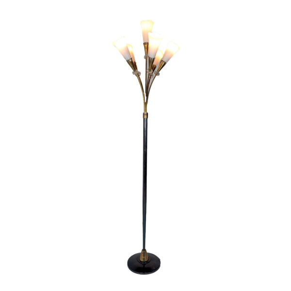 Lampadaire en métal, laiton et opaline, 1950