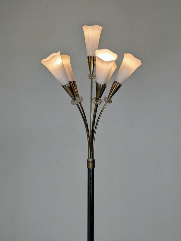 Lampadaire en métal, laiton et opaline, 1950 – Image 3