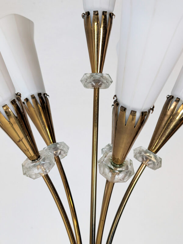 Lampadaire en métal, laiton et opaline, 1950 – Image 7