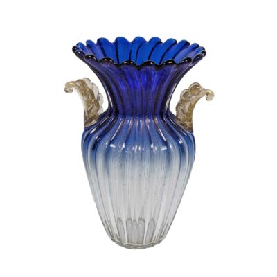 Vase en verre soufflé de Murano bleu et or, 1960