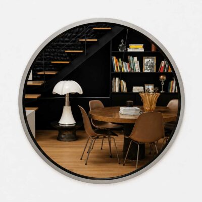 Miroir rond noir et acier, 1970