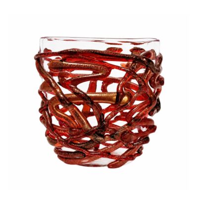 Vase contemporain en verre soufflé rouge, Murano